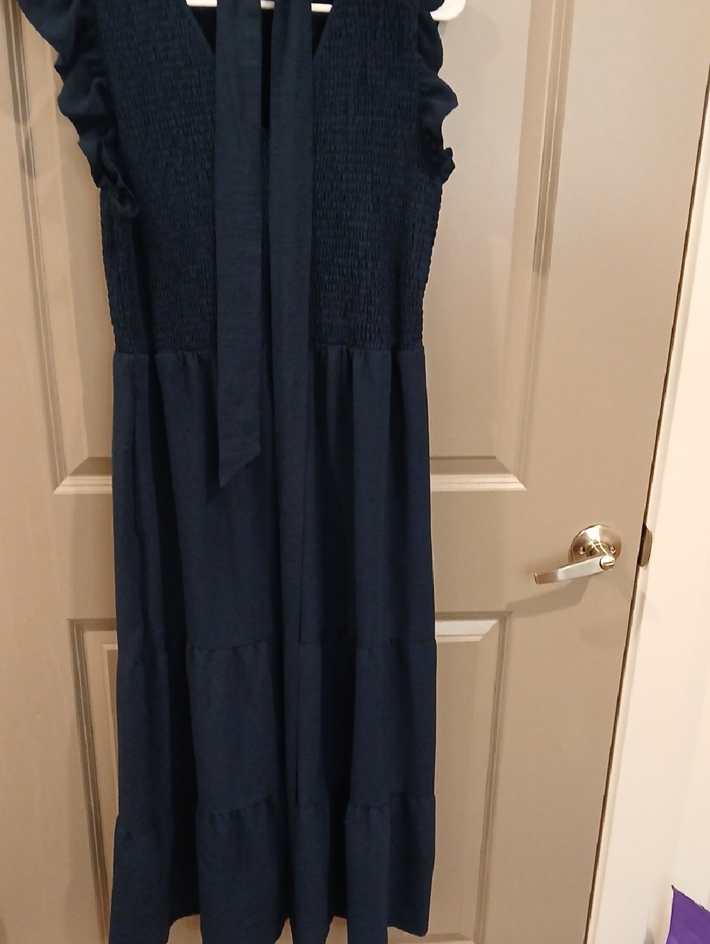 Rachel Zoe Deep Navy Tie-Neck Tiered Midi Dress